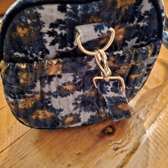 Sezane Inoui Travel Bowling Bag with Cosemtic and Toiletry Bag Blue Gold Gray - Picture 5 of 8